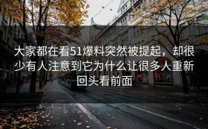 大家都在看51爆料突然被提起，却很少有人注意到它为什么让很多人重新回头看前面
