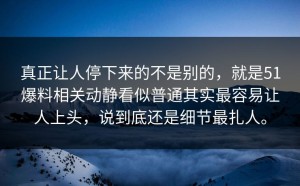 真正让人停下来的不是别的，就是51爆料相关动静看似普通其实最容易让人上头，说到底还是细节最扎人。