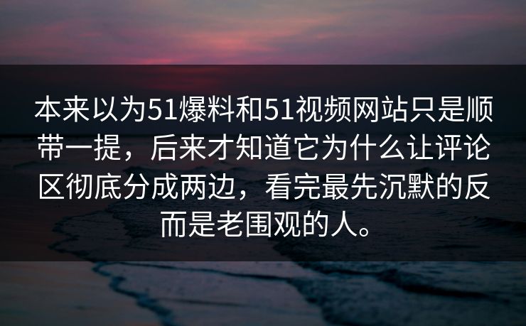 本来以为51爆料和51视频网站只是顺带一提，后来才知道它为什么让评论区彻底分成两边，看完最先沉默的反而是老围观的人。