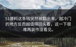 51爆料这条线突然被翻出来，越冷门的地方反而越值得回头看，这一下很难再装作没看见。