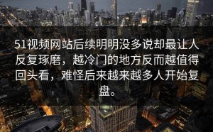 51视频网站后续明明没多说却最让人反复琢磨，越冷门的地方反而越值得回头看，难怪后来越来越多人开始复盘。