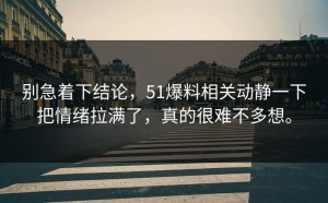 别急着下结论，51爆料相关动静一下把情绪拉满了，真的很难不多想。