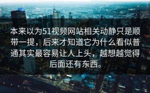 本来以为51视频网站相关动静只是顺带一提，后来才知道它为什么看似普通其实最容易让人上头，越想越觉得后面还有东西。