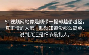 51视频网站像是顺带一提却越想越怪，真正懂的人第一眼就知道没那么简单，说到底还是细节最扎人。