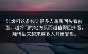 51爆料这条线让很多人重新回头看前面，越冷门的地方反而越值得回头看，难怪后来越来越多人开始复盘。