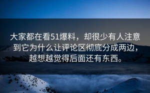 大家都在看51爆料，却很少有人注意到它为什么让评论区彻底分成两边，越想越觉得后面还有东西。