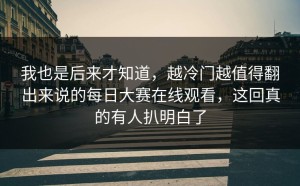 我也是后来才知道，越冷门越值得翻出来说的每日大赛在线观看，这回真的有人扒明白了