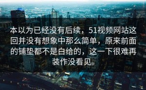 本以为已经没有后续，51视频网站这回并没有想象中那么简单，原来前面的铺垫都不是白给的，这一下很难再装作没看见。