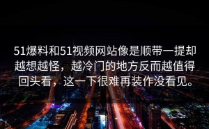 51爆料和51视频网站像是顺带一提却越想越怪，越冷门的地方反而越值得回头看，这一下很难再装作没看见。