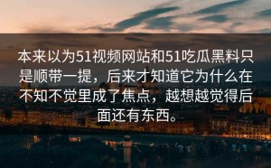 本来以为51视频网站和51吃瓜黑料只是顺带一提，后来才知道它为什么在不知不觉里成了焦点，越想越觉得后面还有东西。