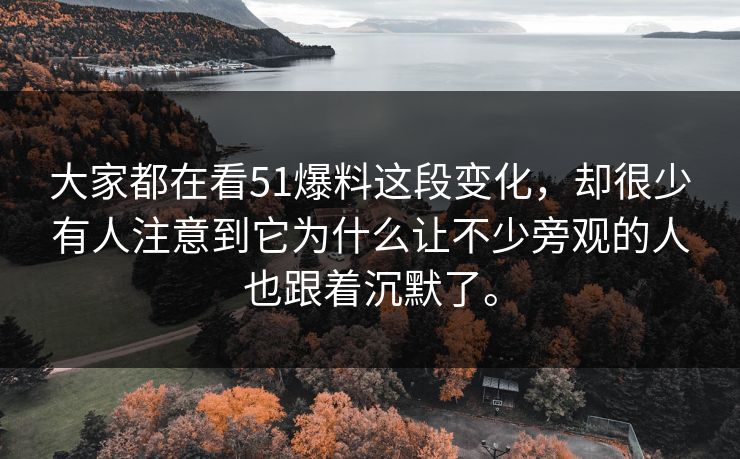 大家都在看51爆料这段变化，却很少有人注意到它为什么让不少旁观的人也跟着沉默了。